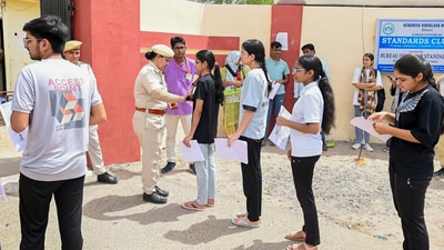 Students arrive to appear for the NEET UG exam, at the PM Shri Kendriya Vidyalaya, in Bikaner, Sunday, May 4, 2025. (PTI) Students arrive to appear for the NEET UG exam, at the PM Shri Kendriya Vidyalaya, in Bikaner, Sunday, May 4, 2025. (PTI)