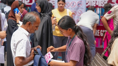 Aspirants outside an examination centre for the NEET UG exam 2025, in New Delhi, Sunday, May 4, 2025. (PTI) Aspirants outside an examination centre for the NEET UG exam 2025, in New Delhi, Sunday, May 4, 2025. (PTI)