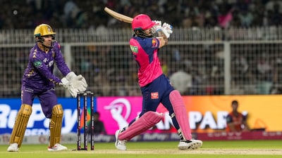 Riyan Parag top-scored, but narrowly missed out on a ton. The RR captain registered 95 runs off 45 balls. (PTI) Riyan Parag top-scored, but narrowly missed out on a ton. The RR captain registered 95 runs off 45 balls. (PTI)