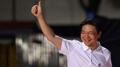 Singapore's Prime Minister Lawrence Wong arrives at an assembly area for People's Action Party supporters, on the day of the general election in Singapore, May 3, 2025. (REUTERS)