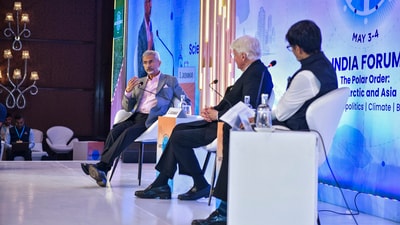 External affairs minister S Jaishankar speaks at the Arctic Circle India Forum 2025 on Sunday. (X/@DrSJaishankar) External affairs minister S Jaishankar speaks at the Arctic Circle India Forum 2025 on Sunday. (X/@DrSJaishankar)