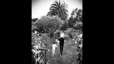 The photo shows Harry and his kids, Archie and Lilibet, with their backs to the camera. (Instagram/meghan) The photo shows Harry and his kids, Archie and Lilibet, with their backs to the camera. (Instagram/meghan)
