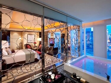 The bathroom with a spa-like experience that includes a large, marble whirlpool soaking tub. (AFP Photo) The bathroom with a spa-like experience that includes a large, marble whirlpool soaking tub. (AFP Photo)
