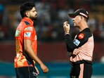 Shreyas Iyer in conversation with PBKS coach Ricky Ponting. PBKS beat LSG by 37 runs in Dharamsala.