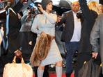 Rihanna arrives at the Carlyle Hotel before attending the Met Gala.