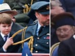 The young prince was seen tugging at his dad's uniform and mimicking his brother.