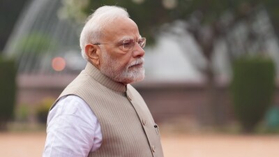 Prime Minister Narendra Modi at the Rashtrapati Bhavan in New Delhi, Saturday, May 3, 2025. (AP)