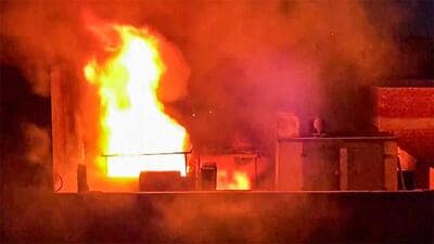 Fire breaks out in a building in the Chamanganj area, in Kanpur on Sunday. (ANI Photo) Fire breaks out in a building in the Chamanganj area, in Kanpur on Sunday. (ANI Photo)
