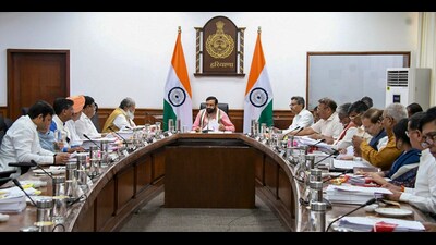 Haryana chief minister Nayab Singh Saini chairs a cabinet meeting in Chandigarh on Monday. (PTI) Haryana chief minister Nayab Singh Saini chairs a cabinet meeting in Chandigarh on Monday. (PTI)
