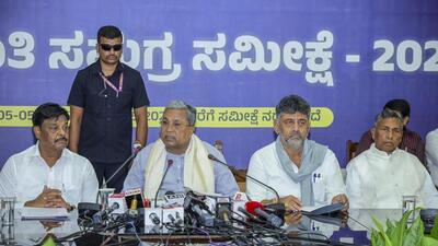 Karnataka CM Siddaramaiah and Deputy CM DK Shivakumar at a media conference regarding the issue of conducting a comprehensive survey on internal reservation for Scheduled Castes, in Bengaluru. (PTI) Karnataka CM Siddaramaiah and Deputy CM DK Shivakumar at a media conference regarding the issue of conducting a comprehensive survey on internal reservation for Scheduled Castes, in Bengaluru. (PTI)