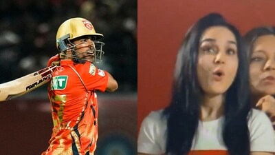 Preity Zinta looked astonished after Shashank Singh smashed a six out of the stadium. (PTI and X Image) Preity Zinta looked astonished after Shashank Singh smashed a six out of the stadium. (PTI and X Image)