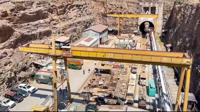 Rescue operation underway to trace workers trapped inside the partially collapsed Telangana's Srisailam Left Bank Canal tunnel, in Nagarkurnool, Telangana (PTI)