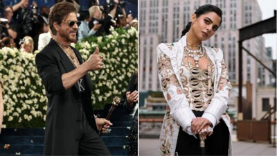 Shah Rukh Khan made his Met Gala debut in Sabyasachi, while Isha Ambani wore an Anamika Khanna creation Shah Rukh Khan made his Met Gala debut in Sabyasachi, while Isha Ambani wore an Anamika Khanna creation