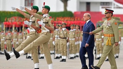 Pakistan's Prime Minister Shehbaz Sharif reviews a passing out parade at the Pakistan Military Academy (PMA) in Abbottabad. (AFP) Pakistan's Prime Minister Shehbaz Sharif reviews a passing out parade at the Pakistan Military Academy (PMA) in Abbottabad. (AFP)