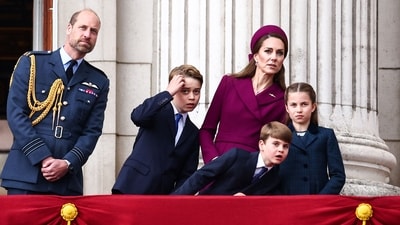 Britain's Prince William, Prince of Wales, Britain's Prince George of Wales, Britain's Prince Louis of Wales, Britain's Catherine, Princess of Wales and Britain's Princess Charlotte of Wales watch the flypast from Buckingham Palace balcony after attending the armed forces procession on May 5, 2025 to celebrate the 80th anniversary of VE Day also known as Victory in Europe Day, marking the end of the Second World War in Europe. (Photo by HENRY NICHOLLS / AFP) (AFP) Britain's Prince William, Prince of Wales, Britain's Prince George of Wales, Britain's Prince Louis of Wales, Britain's Catherine, Princess of Wales and Britain's Princess Charlotte of Wales watch the flypast from Buckingham Palace balcony after attending the armed forces procession on May 5, 2025 to celebrate the 80th anniversary of VE Day also known as Victory in Europe Day, marking the end of the Second World War in Europe. (Photo by HENRY NICHOLLS / AFP) (AFP)