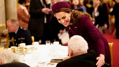 Britain's Catherine, Princess of Wales (rear) speaks with a Second World War veteran during a tea party at Buckingham Palace on May 5, 2025 to celebrate the 80th anniversary of VE Day also known as Victory in Europe Day, marking the end of the Second World War in Europe. (AFP) Britain's Catherine, Princess of Wales (rear) speaks with a Second World War veteran during a tea party at Buckingham Palace on May 5, 2025 to celebrate the 80th anniversary of VE Day also known as Victory in Europe Day, marking the end of the Second World War in Europe. (AFP)