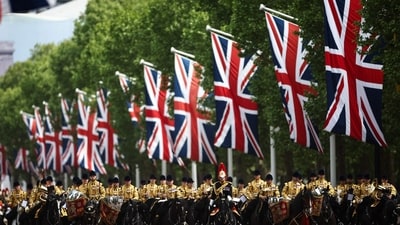 Members of the armed forces parade down The Mall, in central London on May 5, 2025 during an armed forces procession to celebrate the 80th anniversary of VE Day also known as Victory in Europe Day, marking the end of the Second World War in Europe. (AFP) Members of the armed forces parade down The Mall, in central London on May 5, 2025 during an armed forces procession to celebrate the 80th anniversary of VE Day also known as Victory in Europe Day, marking the end of the Second World War in Europe. (AFP)