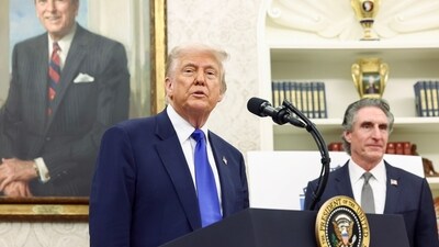 US President Donald Trump denied having any role in sharing AI image of him as the Pope. (Bloomberg) US President Donald Trump denied having any role in sharing AI image of him as the Pope. (Bloomberg)