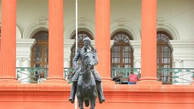 The oldest equestrian statues is the statue of Sir Mark Cubbon, Commissioner of Bangalore from 1834 to 1861. His statue, cast in bronze by Baron Marochetti, a Chelsea sculptor who was the toast of London society, arrived in Bangalore in 1866, and eventually found a home in the park that was named after him. (Shutterstock) The oldest equestrian statues is the statue of Sir Mark Cubbon, Commissioner of Bangalore from 1834 to 1861. His statue, cast in bronze by Baron Marochetti, a Chelsea sculptor who was the toast of London society, arrived in Bangalore in 1866, and eventually found a home in the park that was named after him. (Shutterstock)