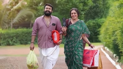 Mohanlal and Sobhana in a still from Tharun Moorthy's Thudarum. Mohanlal and Sobhana in a still from Tharun Moorthy's Thudarum.