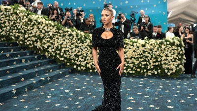 Sydney Sweeney poses during the Met Gala. (REUTERS)