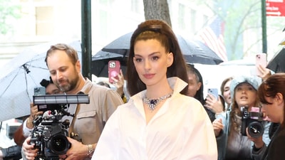 Anne Hathaway leaves The Carlyle Hotel before the Met Gala. (REUTERS)