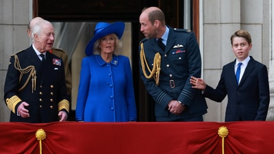 King Charles, Queen Camilla, Prince William, and Prince George were seen reacting warmly as they stood on the balcony of Buckingham Palace during the armed forces and veterans' parade. &nbsp;REUTERS/Phil Noble (REUTERS)