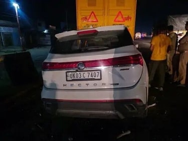 Condition of Pawandeep Rajan's car after accident. Condition of Pawandeep Rajan's car after accident.