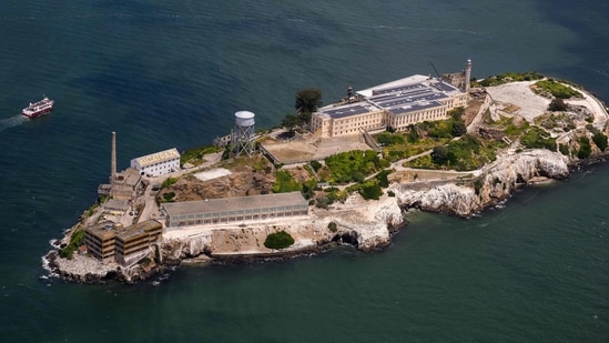 Alcatraz island in San Francisco, California. US President Donald Trump said on May 4, 2025 he had directed officials to rebuild and reopen Alcatraz prison, the notorious federal jail based on a small island in California that closed six decades ago. (Photo by JOSH EDELSON / AFP) (AFP)