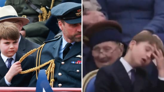 The young prince was seen tugging at his dad's uniform and mimicking his brother. (Reuters, X/@duchess_salty)