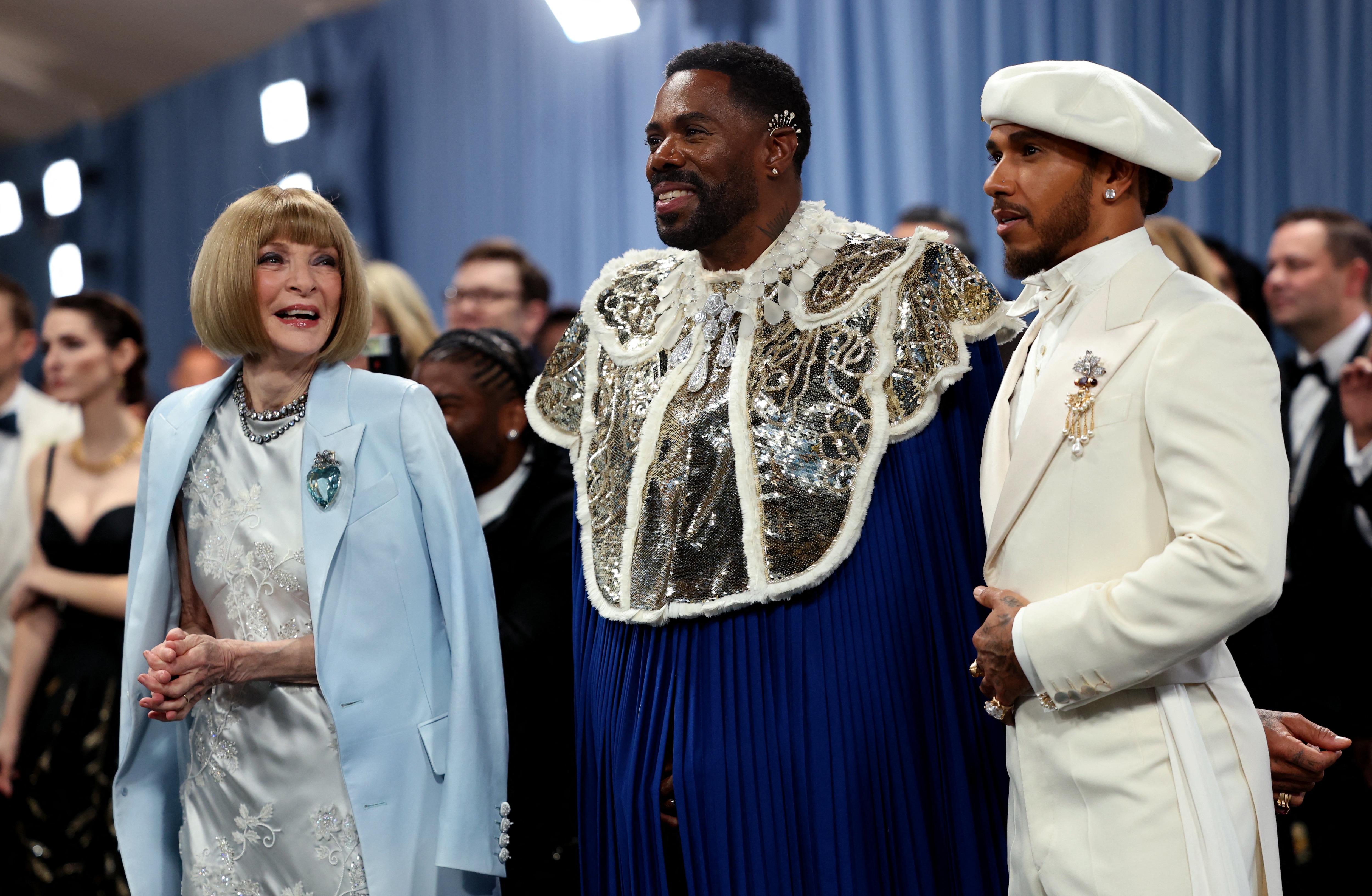 Met Gala Chair Anna Wintour, Met Gala Co-Chair Colman Domingo, and Met Gala Co-Chair Lewis Hamilton. (REUTERS)