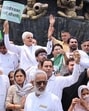 Indian National Lok Dal’s state president Rampal Majra during a protest against Punjab government’s refusal to release water, in Kaithal on Monday. (HT photo)