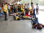A mock drill was conducted by the Civil Defence at the Reserve Police Lines in Lucknow on Tuesday. A mock drill was conducted by the Civil Defence at the Reserve Police Lines in Lucknow on Tuesday.