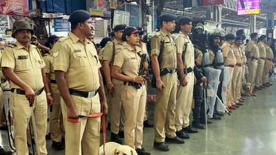 Railway Protection Force (RPF) personnel with its sniffer dogs and other gadgets and equipment conduct a mock drill rehearsal at Chhatrapati Shivaji Maharaj Terminus (CSMT), in Mumbai on Tuesday. (ANI- X) Railway Protection Force (RPF) personnel with its sniffer dogs and other gadgets and equipment conduct a mock drill rehearsal at Chhatrapati Shivaji Maharaj Terminus (CSMT), in Mumbai on Tuesday. (ANI- X)