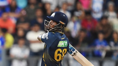 Gujarat Titans seemed to be down and out when they lost Jos Buttler in the 12th over but then Sherfane Rutherford's big hits in the next two suddenly put them ahead of the DLS par score. Rains came in again and forced the players off right after that. (ANI) Gujarat Titans seemed to be down and out when they lost Jos Buttler in the 12th over but then Sherfane Rutherford's big hits in the next two suddenly put them ahead of the DLS par score. Rains came in again and forced the players off right after that. (ANI)