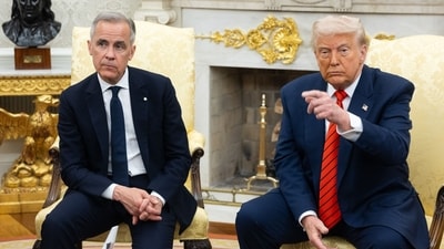 US President Donald Trump, right, and Mark Carney, Canada's prime minister, during a meeting in the Oval Office of the White House in Washington, DC, US, on Tuesday, May 6, 2025. Photographer: Francis Chung/Politico/Bloomberg (Bloomberg) US President Donald Trump, right, and Mark Carney, Canada's prime minister, during a meeting in the Oval Office of the White House in Washington, DC, US, on Tuesday, May 6, 2025. Photographer: Francis Chung/Politico/Bloomberg (Bloomberg)