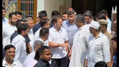 Congress leader Rahul Gandhi on Tuesday met family members of navy officer Lt Vinay Narwal, who was among 26 people killed in the terrorist attack in Pahalgam on April 22. (HT Photo) Congress leader Rahul Gandhi on Tuesday met family members of navy officer Lt Vinay Narwal, who was among 26 people killed in the terrorist attack in Pahalgam on April 22. (HT Photo)