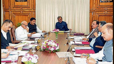 Himachal Pradesh chief minister Sukhvinder Singh Sukhu chairs a cabinet meeting in Shimla on Tuesday. (ANI)