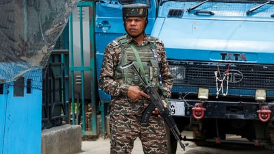 An Indian security force personnel stands guard on a street, following the Pahalgam attack in Kashmir. (Reuters file photo)