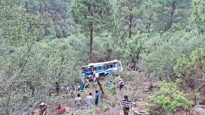 Locals reached the site of the incident after a private bus skidded off the road and fell into a deep gorge. (ANI - X) Locals reached the site of the incident after a private bus skidded off the road and fell into a deep gorge. (ANI - X)