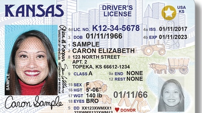 FILE - This is a sample of what a REAL ID looks like. (Kansas Department of Revenue via AP) FILE - This is a sample of what a REAL ID looks like. (Kansas Department of Revenue via AP)