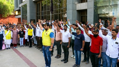 Civil Defence personnel and volunteers prepare the nationwide drill scheduled for tomorrow, in Ahmedabad, Tuesday, May 6, 2025. (PTI) Civil Defence personnel and volunteers prepare the nationwide drill scheduled for tomorrow, in Ahmedabad, Tuesday, May 6, 2025. (PTI)