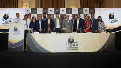 Irfan Razack, chairman and managing director of Bengaluru-based listed real estate firm Prestige Estates Projects Ltd (centre), said on May 6 that the company aims to ‘rewrite the way real estate is done' in the region. (Prestige Group) Irfan Razack, chairman and managing director of Bengaluru-based listed real estate firm Prestige Estates Projects Ltd (centre), said on May 6 that the company aims to ‘rewrite the way real estate is done' in the region. (Prestige Group)