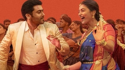 Suriya and Pooja Hegde in a still from the song Kanimaa, which is part of the 15-minute single shot in Retro. Suriya and Pooja Hegde in a still from the song Kanimaa, which is part of the 15-minute single shot in Retro.