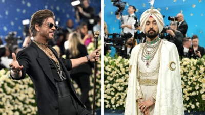 Shah Rukh Khan and Diljit Dosanjh made their respective Met Gala debuts on Monday (AP, AFP) Shah Rukh Khan and Diljit Dosanjh made their respective Met Gala debuts on Monday (AP, AFP)