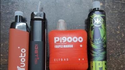 Sub-inspector Pavitar Singh, station house officer at Samrala police station, said three cartons of banned e-cigarettes and 528 vapes from a cigarette agency were seized during the raid. (HT File)