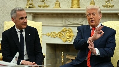 Trump bashed Canada on social media just before Carney arrived, saying that the US didn't need "ANYTHING" from its northern neighbor. He then put on the charm and congratulated Carney on his election victory in person before displaying his stubbornness on issues of policy substance. (Photo by Jim WATSON / AFP) (AFP) Trump bashed Canada on social media just before Carney arrived, saying that the US didn't need "ANYTHING" from its northern neighbor. He then put on the charm and congratulated Carney on his election victory in person before displaying his stubbornness on issues of policy substance. (Photo by Jim WATSON / AFP) (AFP)