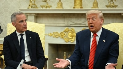 US President Donald Trump met with Canadian Prime Minister Mark Carney in the Oval Office of the White House, soon after saying America needs nothing from their neighbouring country. (AFP) US President Donald Trump met with Canadian Prime Minister Mark Carney in the Oval Office of the White House, soon after saying America needs nothing from their neighbouring country. (AFP)