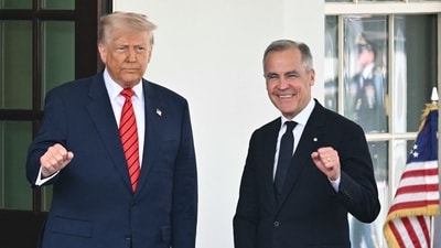 When a reporter inquired if there was anything Carney could do in order to assist Trump remove his 25% tariffs on Canada, Trump responded simply, "No." "Just the way it is," the US President asserted. (AFP) When a reporter inquired if there was anything Carney could do in order to assist Trump remove his 25% tariffs on Canada, Trump responded simply, "No." "Just the way it is," the US President asserted. (AFP)