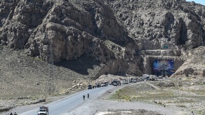 A general view shows the Lakpass Tunnel (R) blocked with shipping containers by the Pakistani authorities during the ongoing sit-in protest by the Balochistan National Party Mengal (BNP-M). (AFP/File) A general view shows the Lakpass Tunnel (R) blocked with shipping containers by the Pakistani authorities during the ongoing sit-in protest by the Balochistan National Party Mengal (BNP-M). (AFP/File)